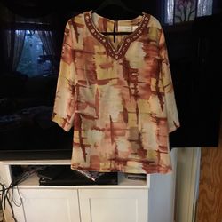18w Burnt Orange, Jeweled Around The B Neck 3/4 Sleeves
