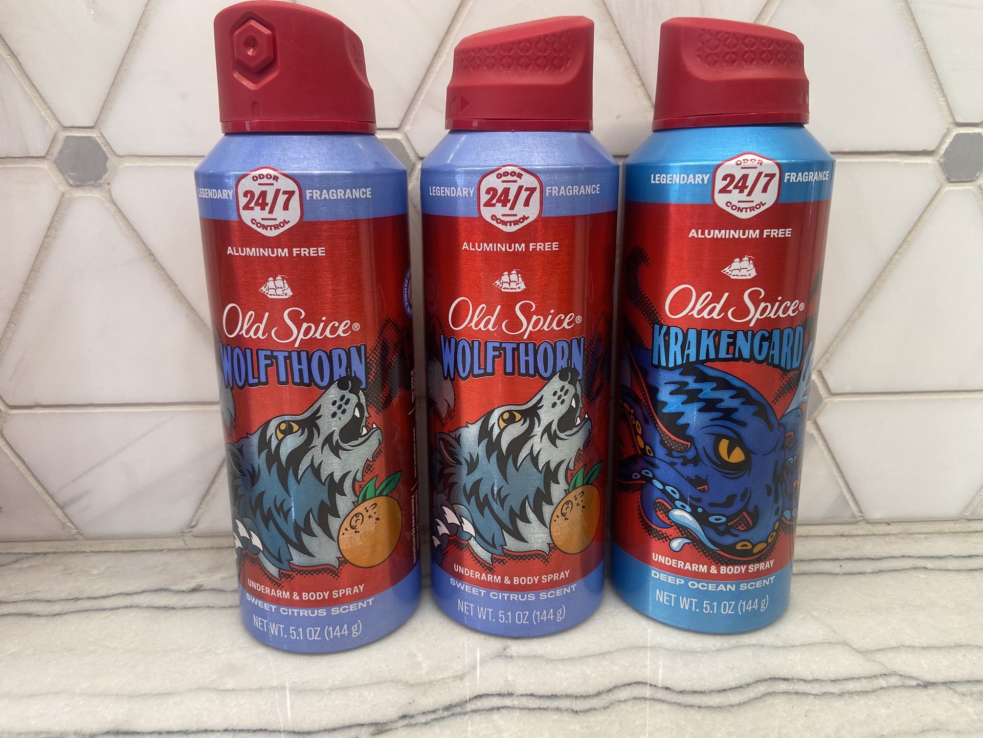 Old Spice Aluminum Free Body Spray for Men, Wolfthorn OR Old Spice Krakengard, 5.1 fl oz. New/unopened.
