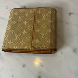 Authentic louis vuitton mini lin monogram porte billets beige compact wallet