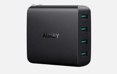 Aukey PA-U48 Amp 4-Port USB Wall Charger With Foldable Plug NEW