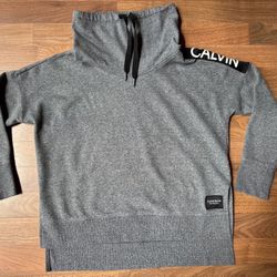 Womens Calvin Klein Performance Sweatshirt Shirt MED Cowl Neck Fleece Lined EUC