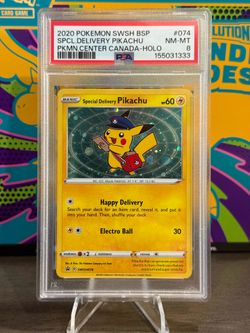 2020 POKEMON SWSH POKEMON CENTER CANADA SPECIAL DELIVERY PIKACHU-HOLO PSA 8