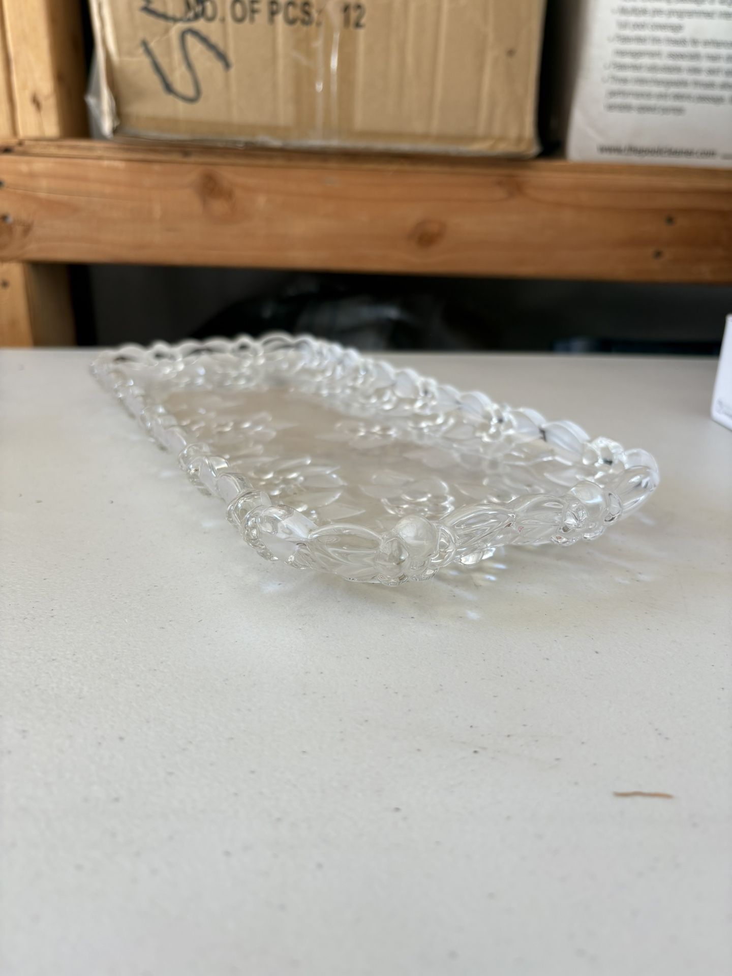 Vintage Crystal Serving Tray - Floral Pattern Rectangular Dish