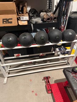 20lb medicine ball and rack