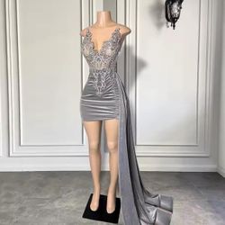 Custom black birthday rhinestone dress, size small 