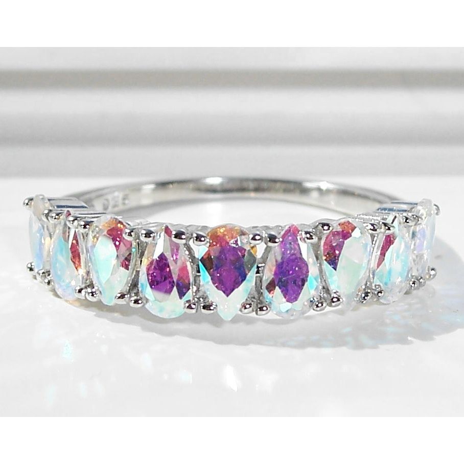 Size 8, 925 Sterling Silver Simulated Mercury Mystic CZ Ring