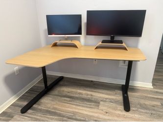 IKEA BEKANT Corner Desk + 2 IKEA Monitor Stands Bundle