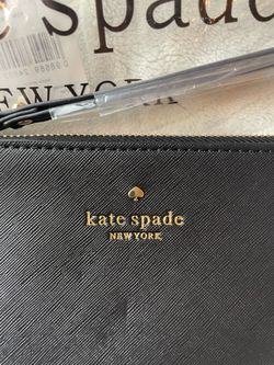 Kate Spade New York Black Wristlet Pouch with Logo Accent, Gold Hardware