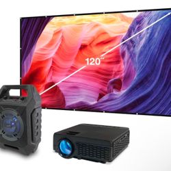 Brand new - 3 Piece Entertainment Set (Projector, Speaker, Foldable Screen)
