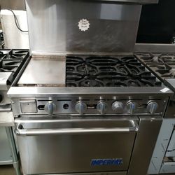 Used Imperial 36"L Range With 4 Burners, 12" Griddle, Oven, Natural Gas 