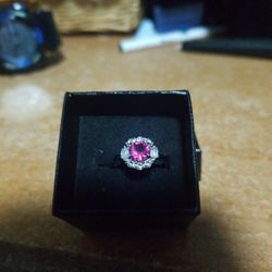 Size 6 Pink And White Topaz Sterling Silver Ring