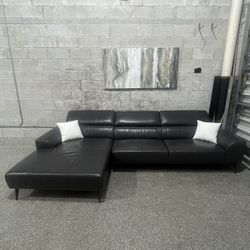 Dark Gray Leather Sectional 