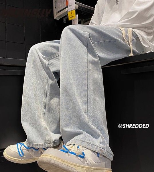 Jeans Men's Straight-Fitting Loose Summer Lightweight Trendy Brand Versatile Wide-Fit Boys' Ice Silk Casual Long Pants