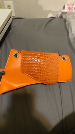 Orange Croc-Embossed Clutch Bag