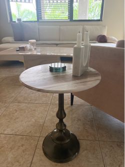 Brown Grey Marble Cocktail Table Side stable for Bedroom or Living Room Moody Vintage Decor