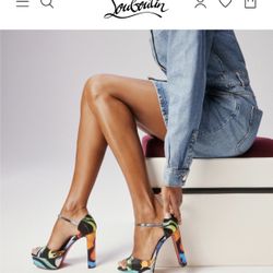 Louboutin 130 mm Strappy sandals - 'Flower' printed crepe satin - Multicolor