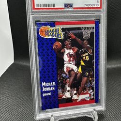 🔥 1991 FLEER MICHAEL JORDAN #220 LEAGUE LEADERS CHICAGO BULLS MINT PSA 8 🔥