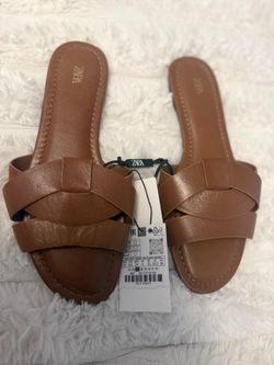 Zara Leather Crossed Flat Sandals
