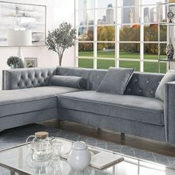 New Sectional (Left Chaise W/Storage) Grey Flannelette