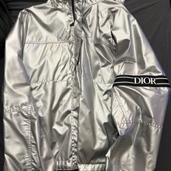SS21 Dior Silver Logo Windbreaker Metallic Light Jacket size 54