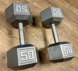 Set of Hex Cast Iron Dumbbells 50 pounders