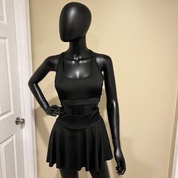 Two pieces Gym Set High Waist Mini Skort Built In Shorts Sport Bea Bustier Top