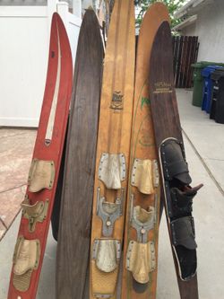 Vintage wood Skies and fiberglass skis