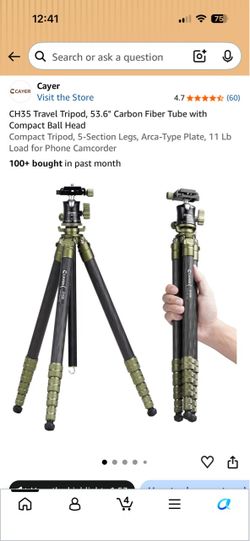 CH35 Travel Tripod, 53.6" Carbon Fiber Tube with Compact Ball Head Compact Tripod, 5-Section Legs,