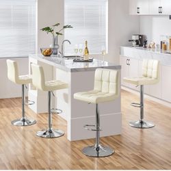 Bar Stools Set of 4, PU Leather Swivel Barstools, Height Adjustable Counter Chairs, Modern Stools with Back for Bar Kitchen Island Dining Room, 4pcs, 