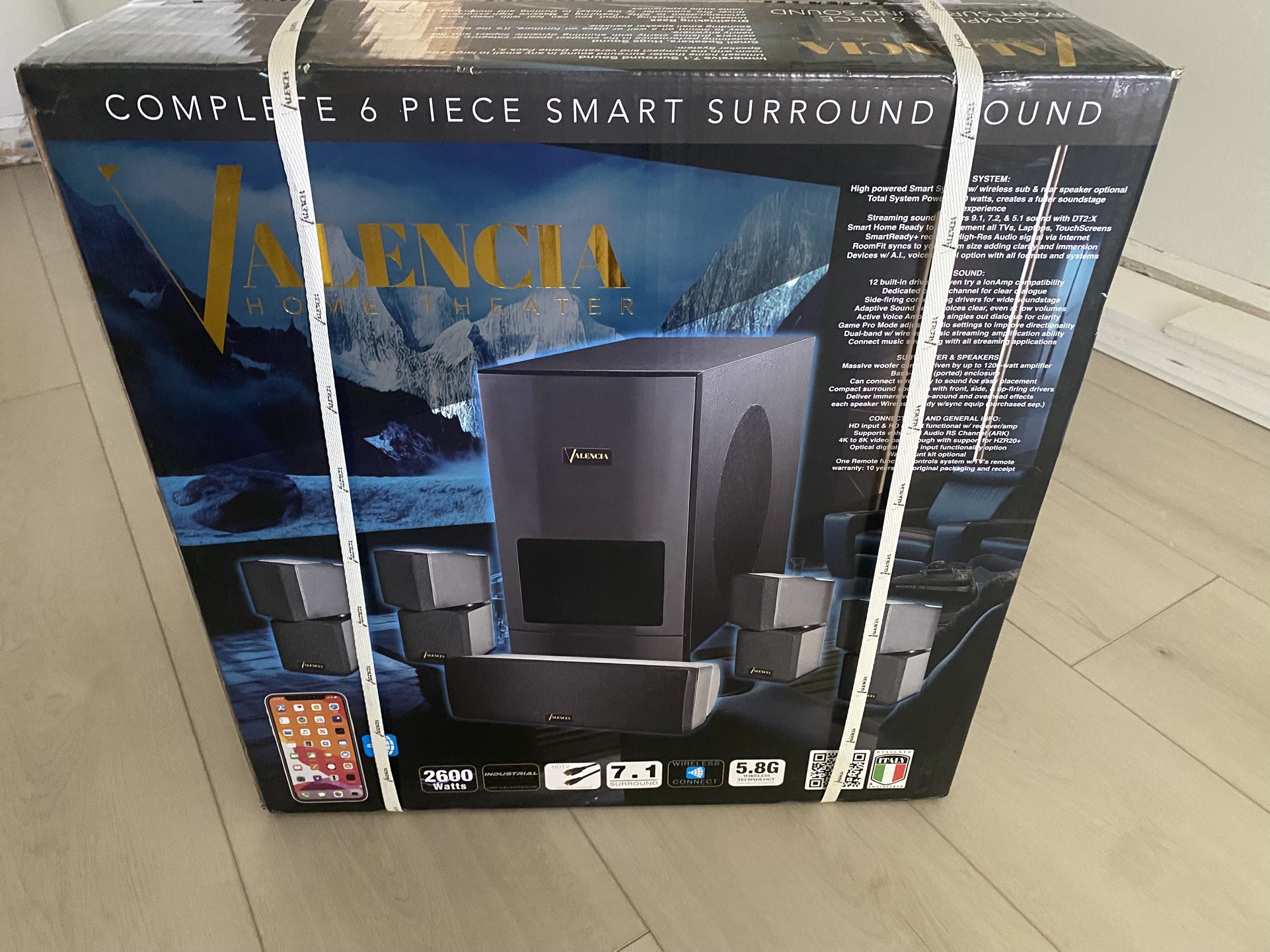 Valencia 2600 Watt 6 Piece Complete Home Theater System New In Box