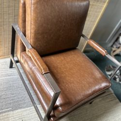 Brown leather armchair Mid century Modern