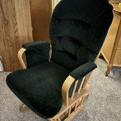Green-Patterned Wood Rocking Chair