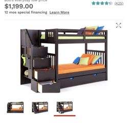 Bunk Bed with 2 Innerspring Mattresses & Twin Trundle