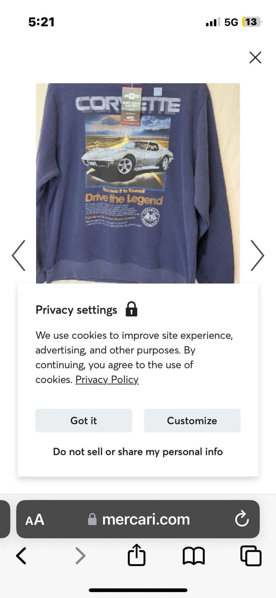 Corvette 3xl Sweat Shirt New