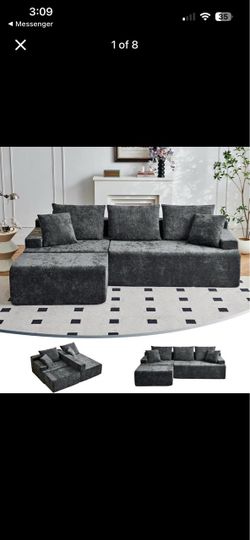 90.6" Sectional Boneless Couches, Modern L-Shape Cloud Couch with Chaise, Memory Foam Modular Sectional Sofas for Living Room, Sofa in A Box, No Assem