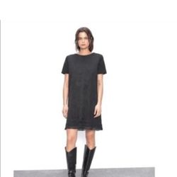 Zara Black Faux Suede short sleeve Fringe Shift dress. Size S