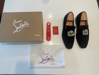 Christian Louboutin Black Velvet Crystal Loafers
