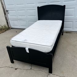 Black Twin Bed Frame with Mattress and Box Spring