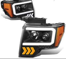 09-14 Ford F-150 Black Amber Reflector LED Strip LED Signal Headlights