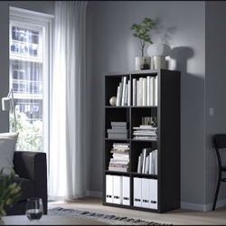 Ikea Kallax Black 8 Cube Storage System w/ 4 White Removable Inserts!