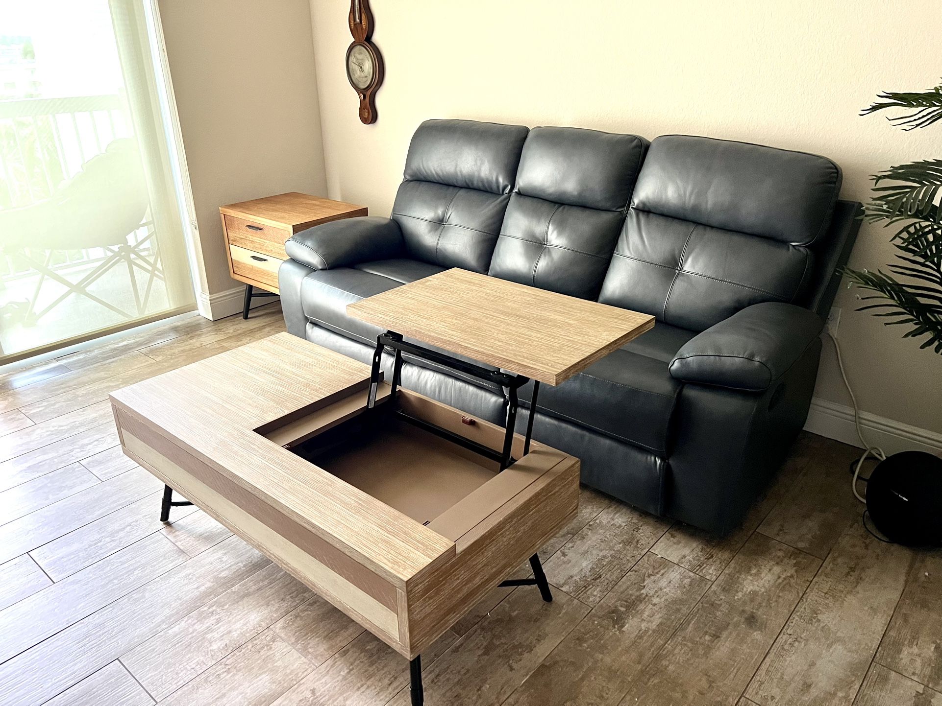 Leather Reclining, Couch, And Coffee Table