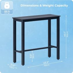 43 Inch Bar Table, Bar Height Pub Table, Water-Resistant Counter Height Table, Rectangular High Top for Kitchen & Dining Living Room, Black Metal Fram