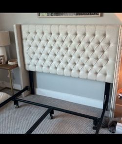 Tufted Upholstered Headboard with Metal Bed Frame