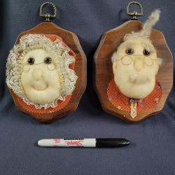 Handmade Folk Art Granny And Gramps, Country Wall Decor
