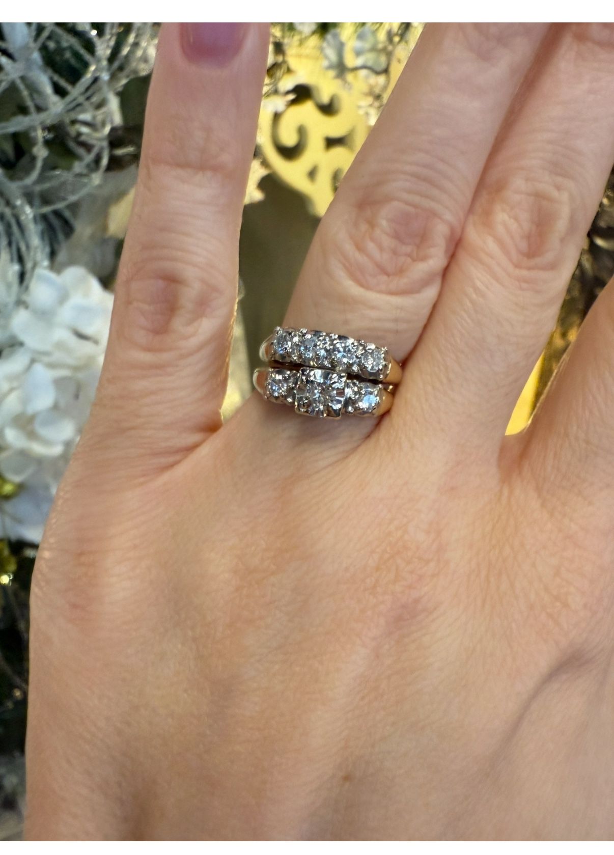 14K Gold Natural Diamonds Wedding Ring Set