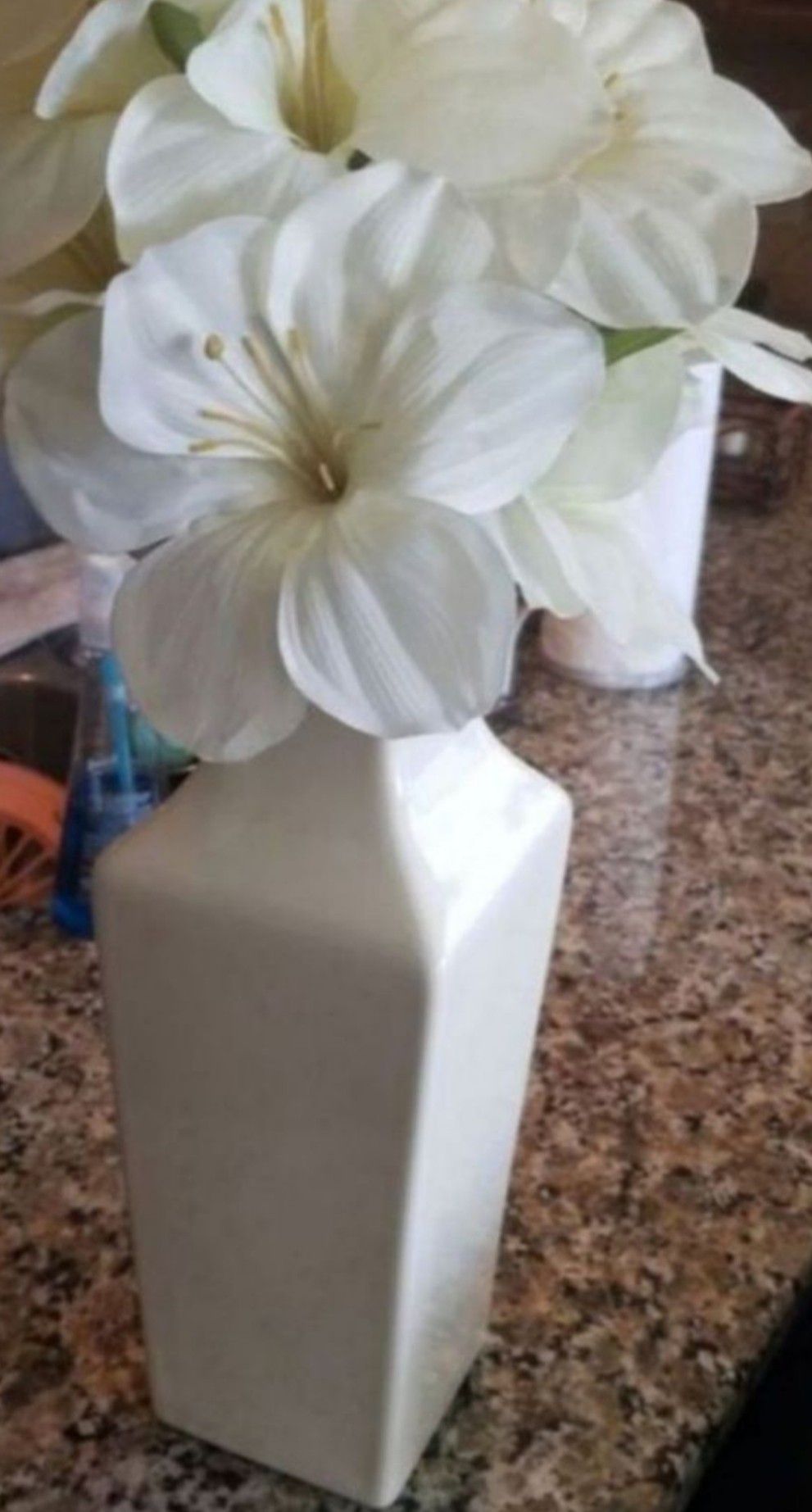 Ceramic Vase with Faux White Flowers