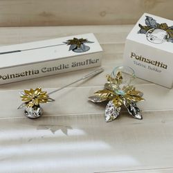 Dept 56 Christmas/Holiday Poinsettia Candle Holder & Snuffer Set - Silver /Gold