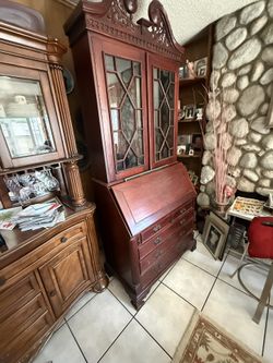 Maitland smith chippendale mahogany secretary desk bookcase