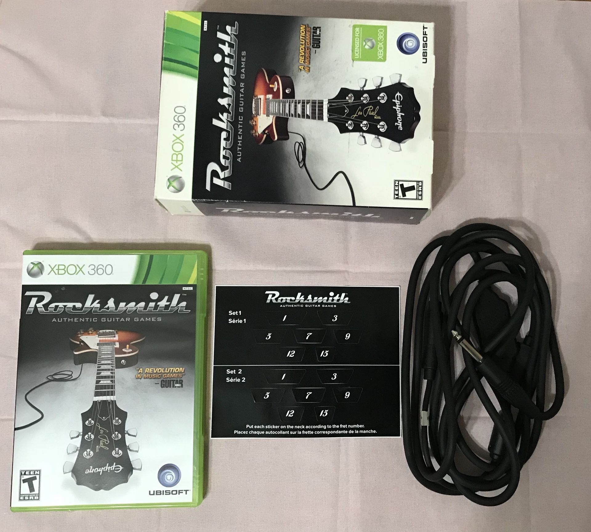 ROCKSMITH learn guitar game for Xbox 360 / One 1 X video game system WITH REALTONE CABLE