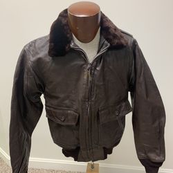 Original Navy Leather Flight Jacket, Size 38